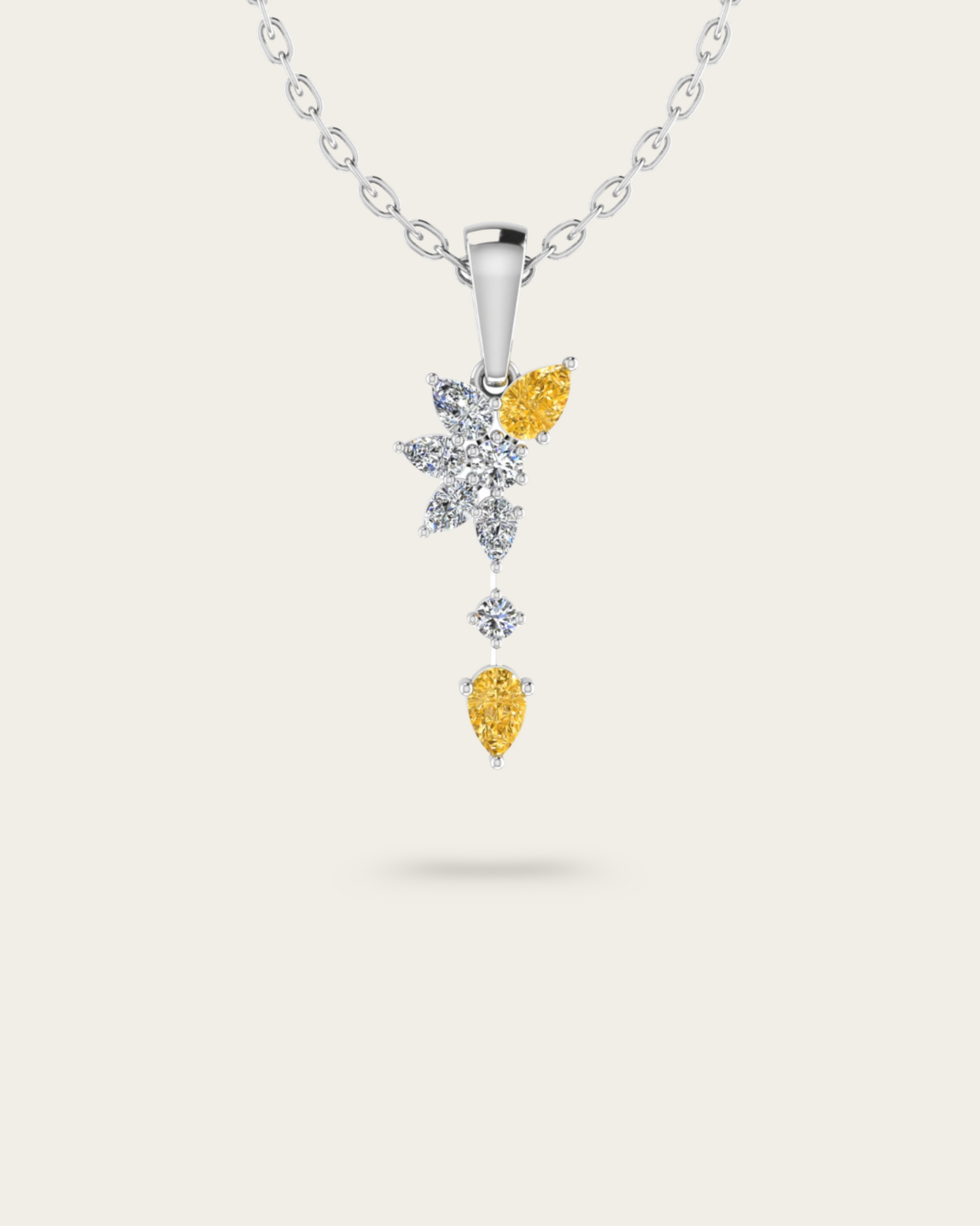 Round & Pear Cut Half Flower Pendant