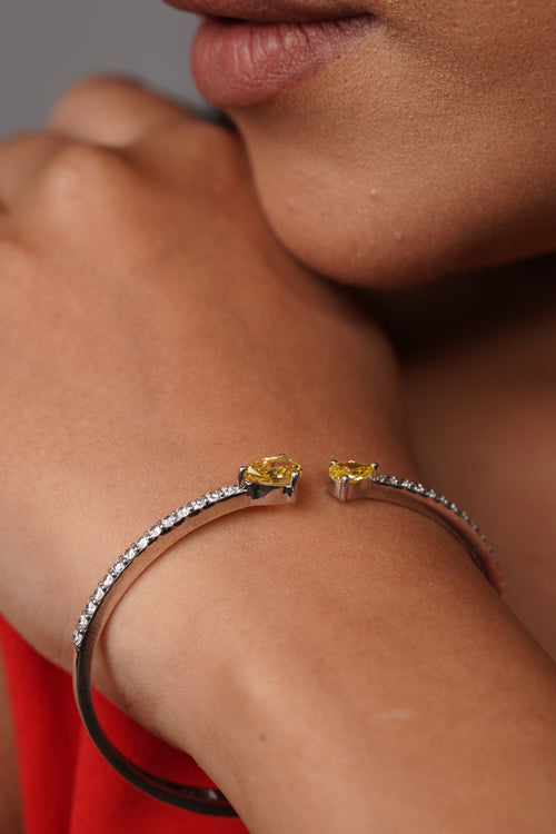 Double Yellow Pear Cut Lab Diamond Open Cuff Bracelet