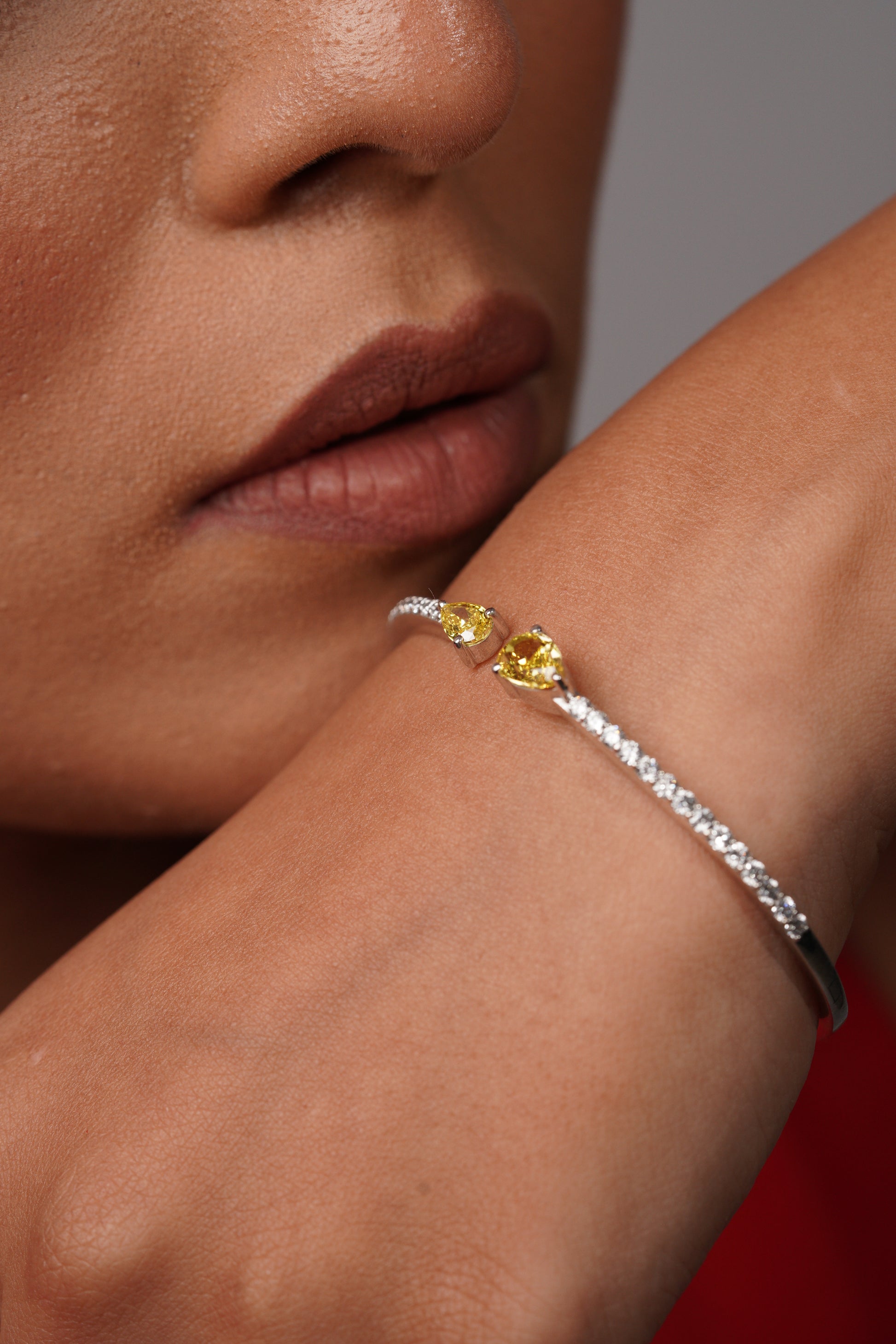 Round & Pear Cut Open Style Bracelet