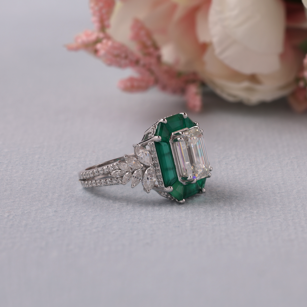 Emerald Cut Vintage Style Engagement Ring