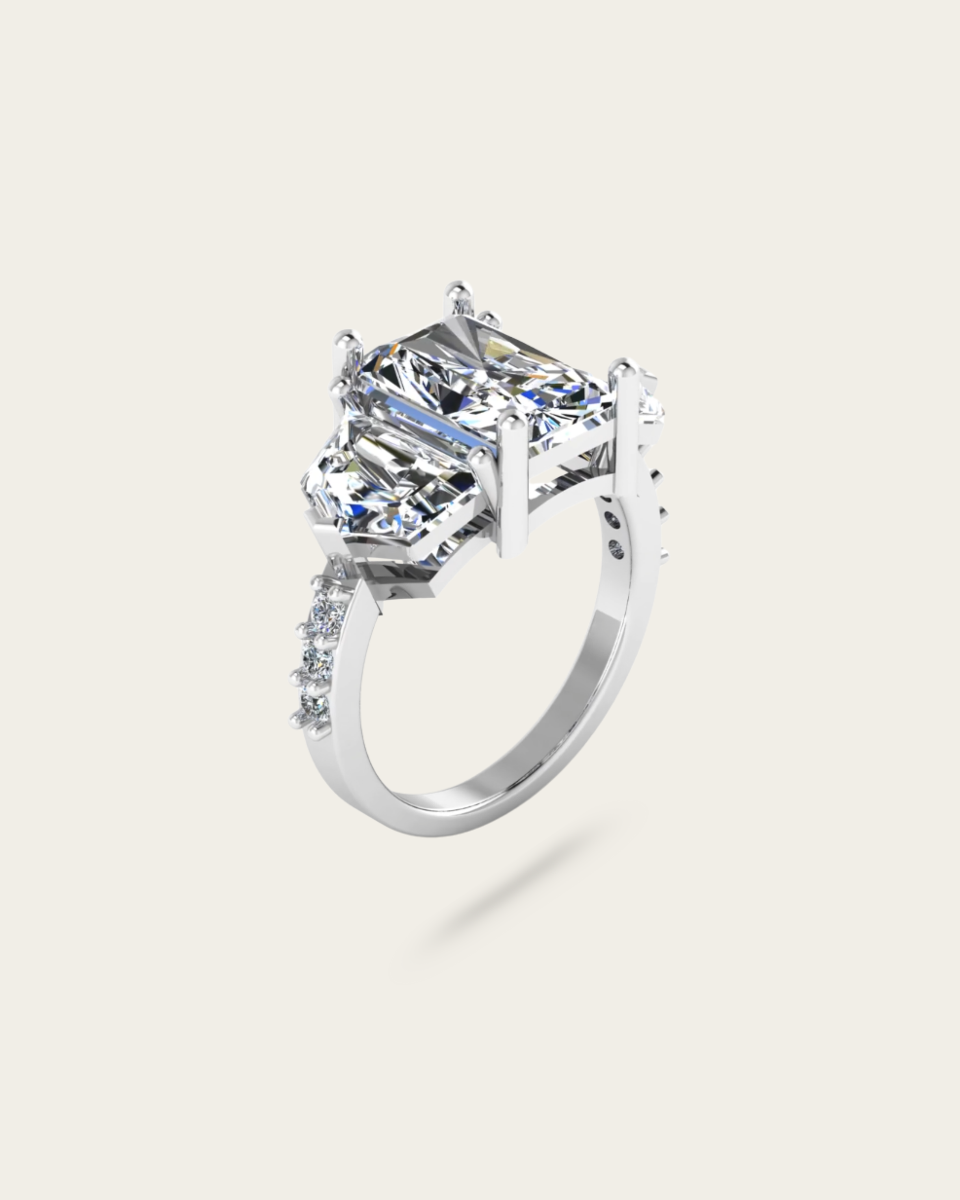Radiant Cut Three Stone Style Engagement Ring