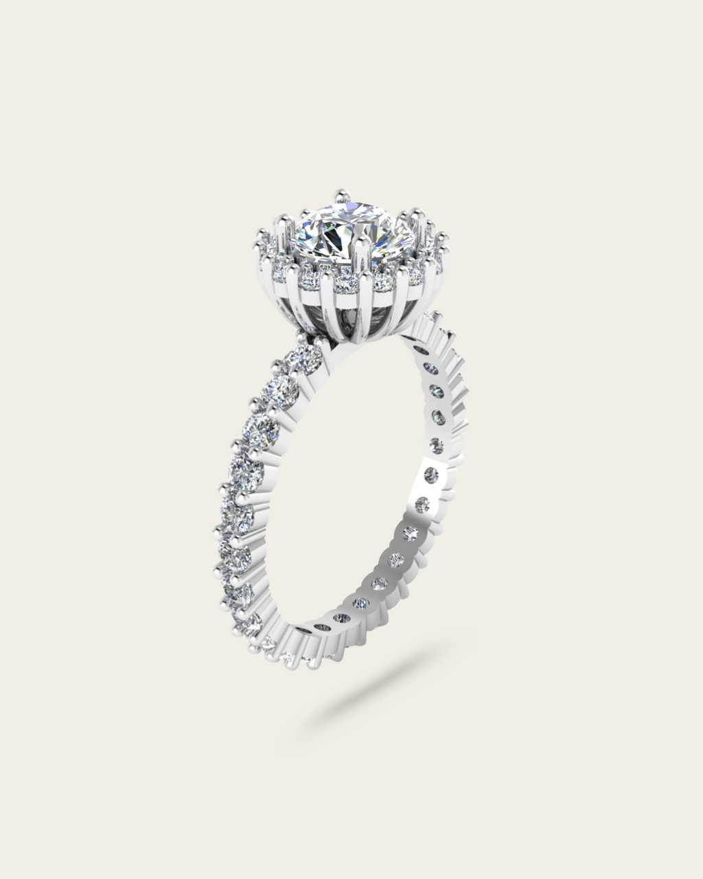 Round Cut Pave Style Engagement Ring