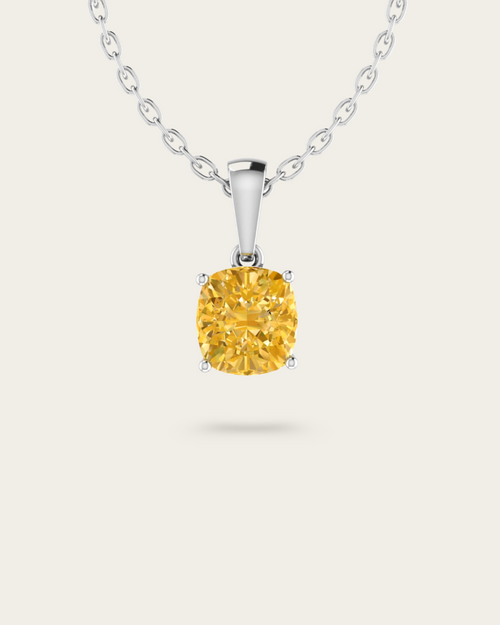 Cushion fancy vivid Yellow Stone Solitaire Style Pendant