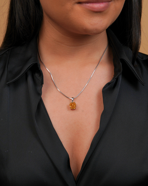 Cushion fancy vivid Yellow Stone Solitaire Style Pendant