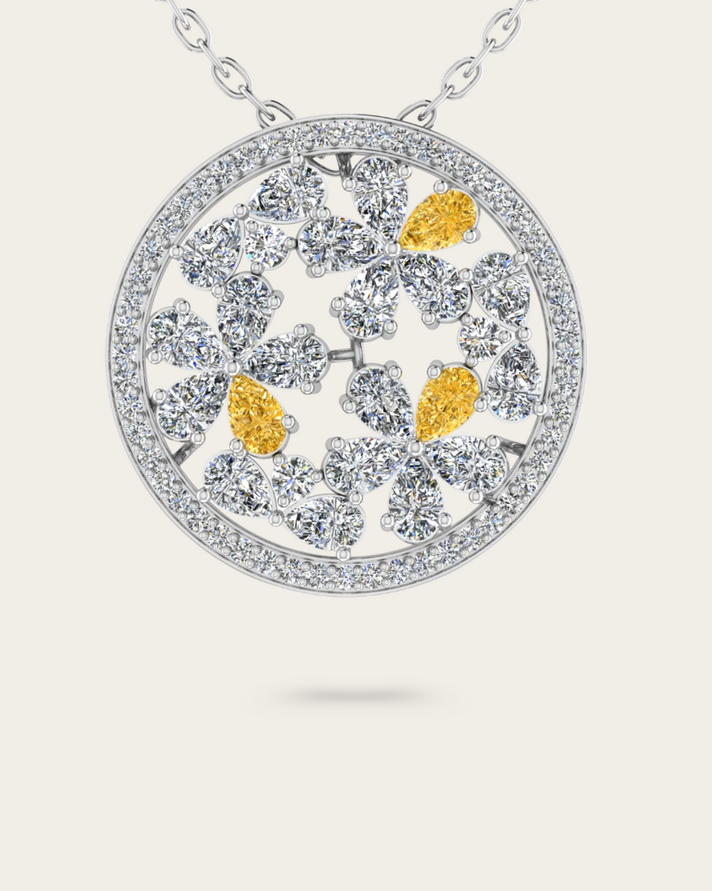 Round & Pear Cut Tri-color Floral Diamond Pendant