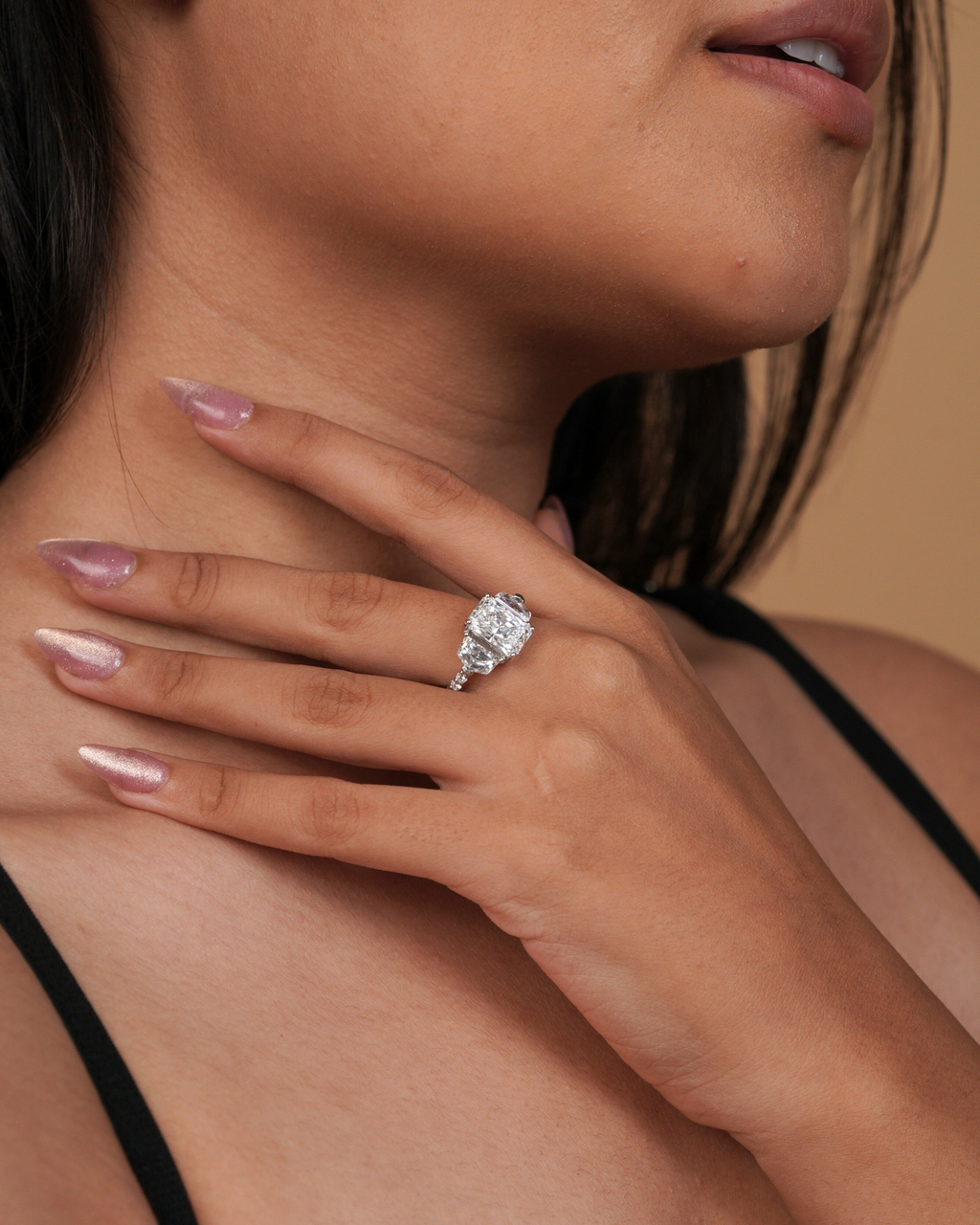 Radiant Cut Three Stone Style Engagement Ring