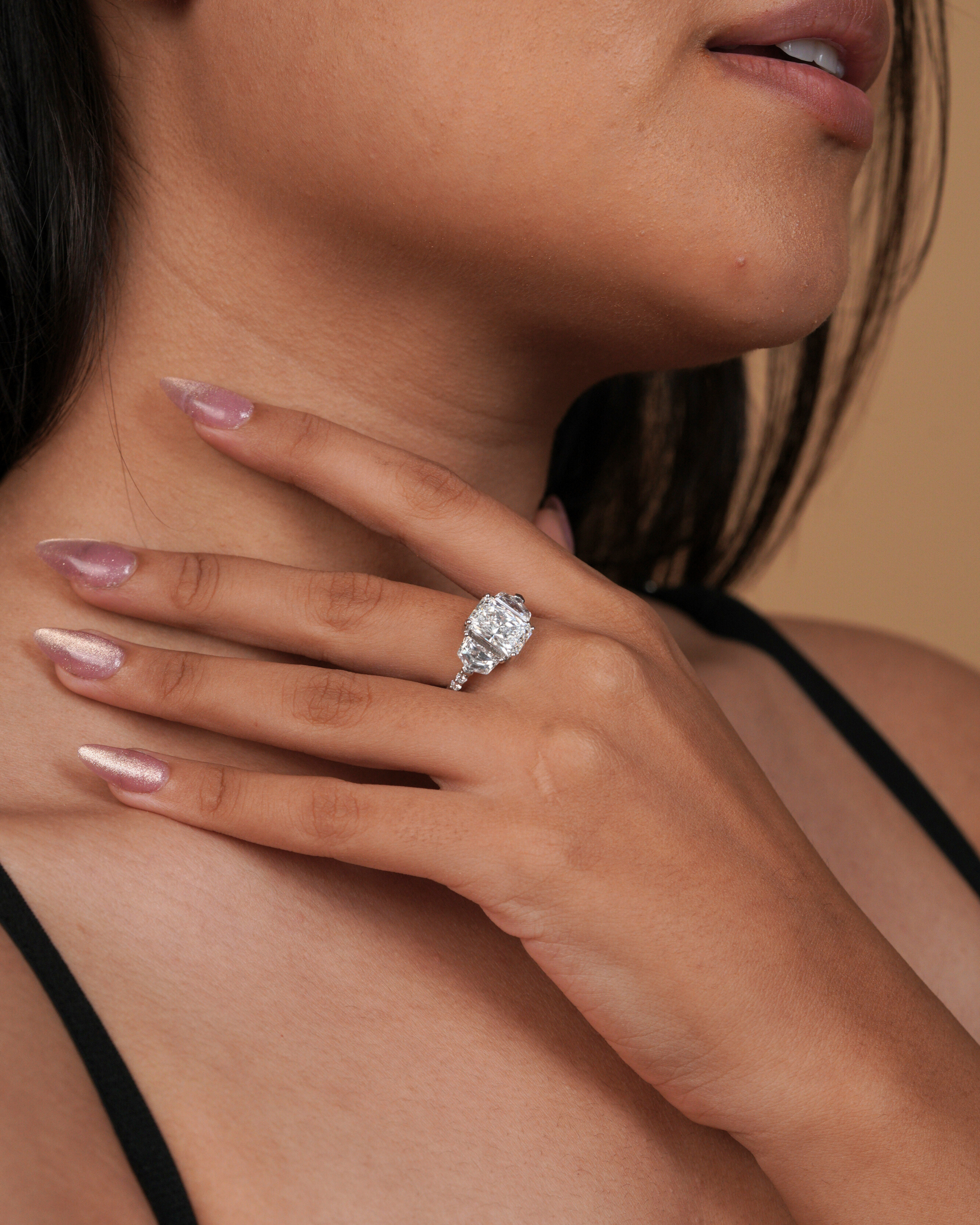 Radiant Cut Three Stone Style Engagement Ring