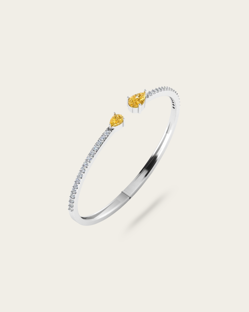 Double Yellow Pear Cut Lab Diamond Open Cuff Bracelet