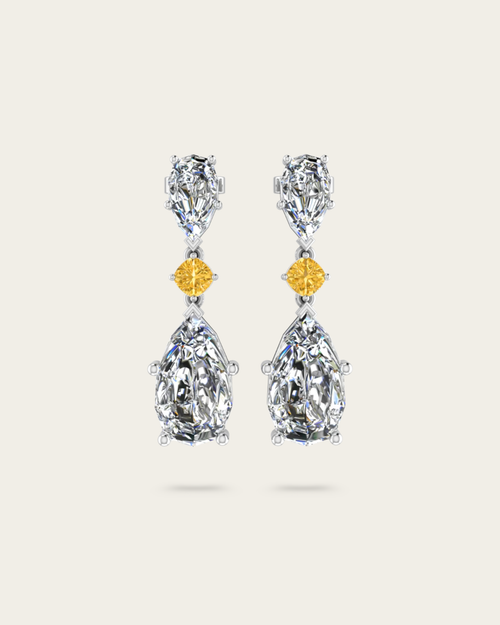 Double Pear Lab Grown Diamond Earrings with Yellow Round Link
