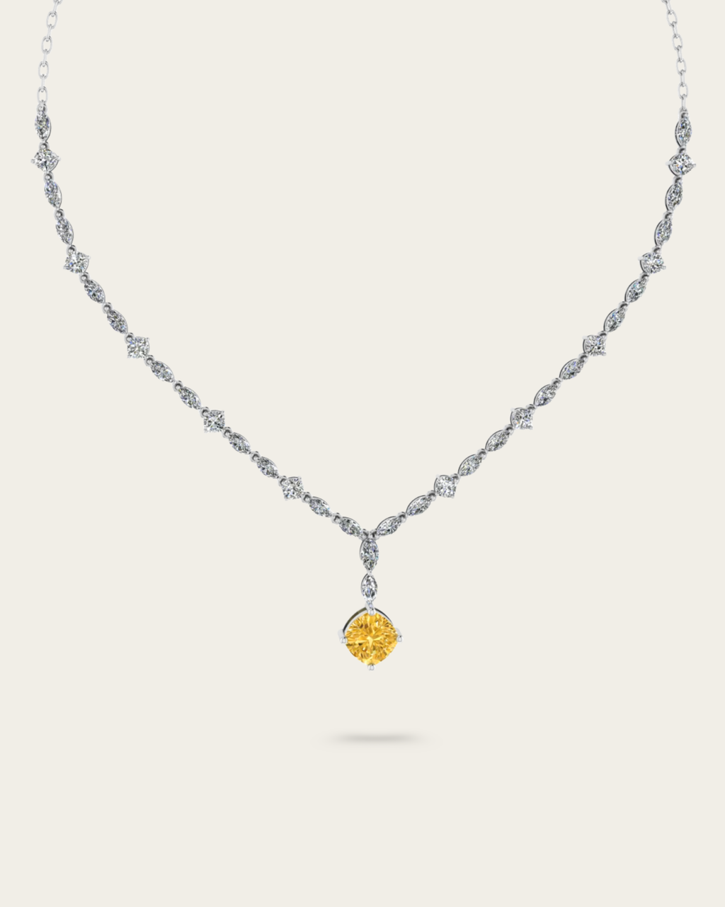 Cushion Yellow Diamond Flower Style Necklace