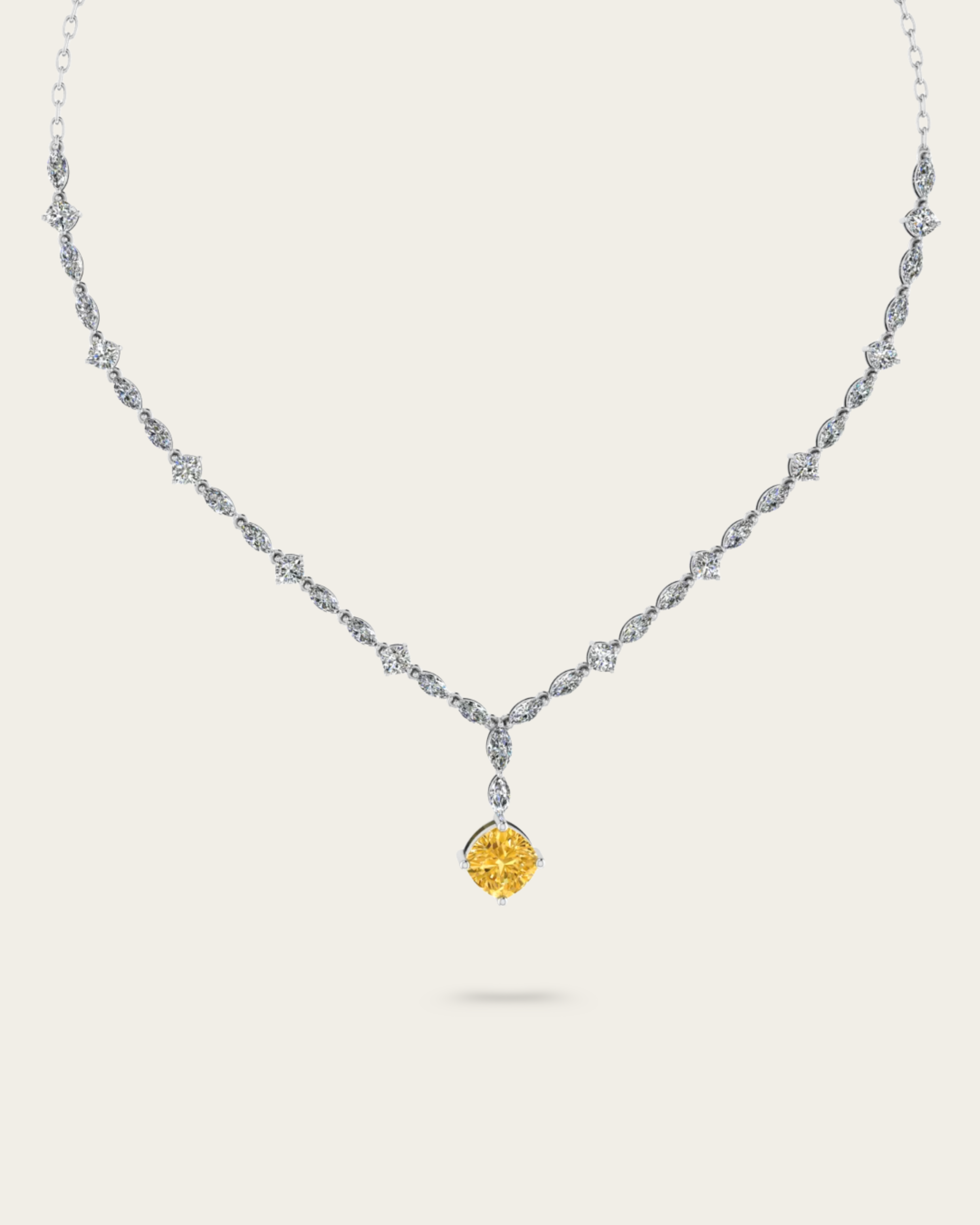 Cushion Yellow Diamond Flower Style Necklace