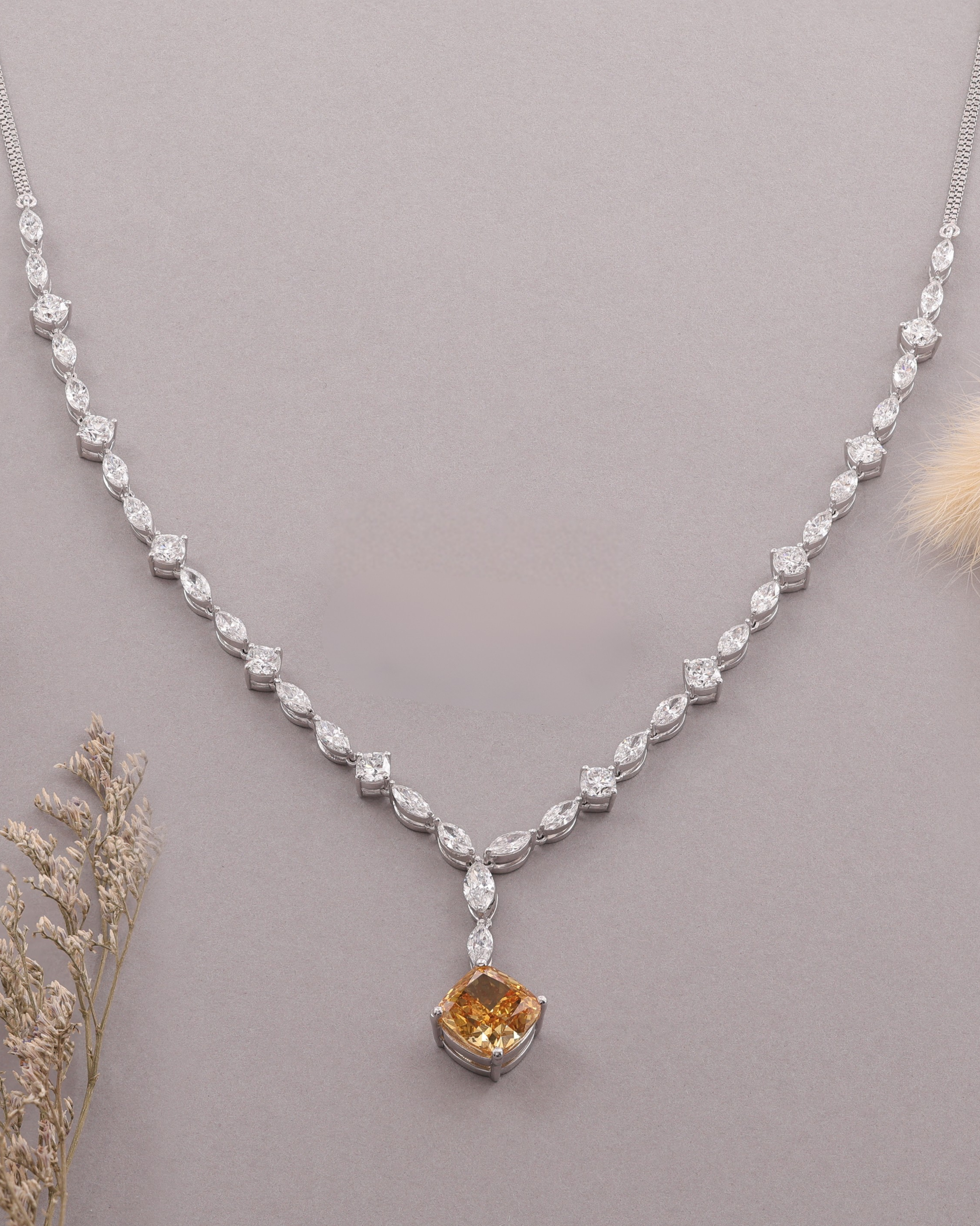 Cushion Yellow Diamond Flower Style Necklace