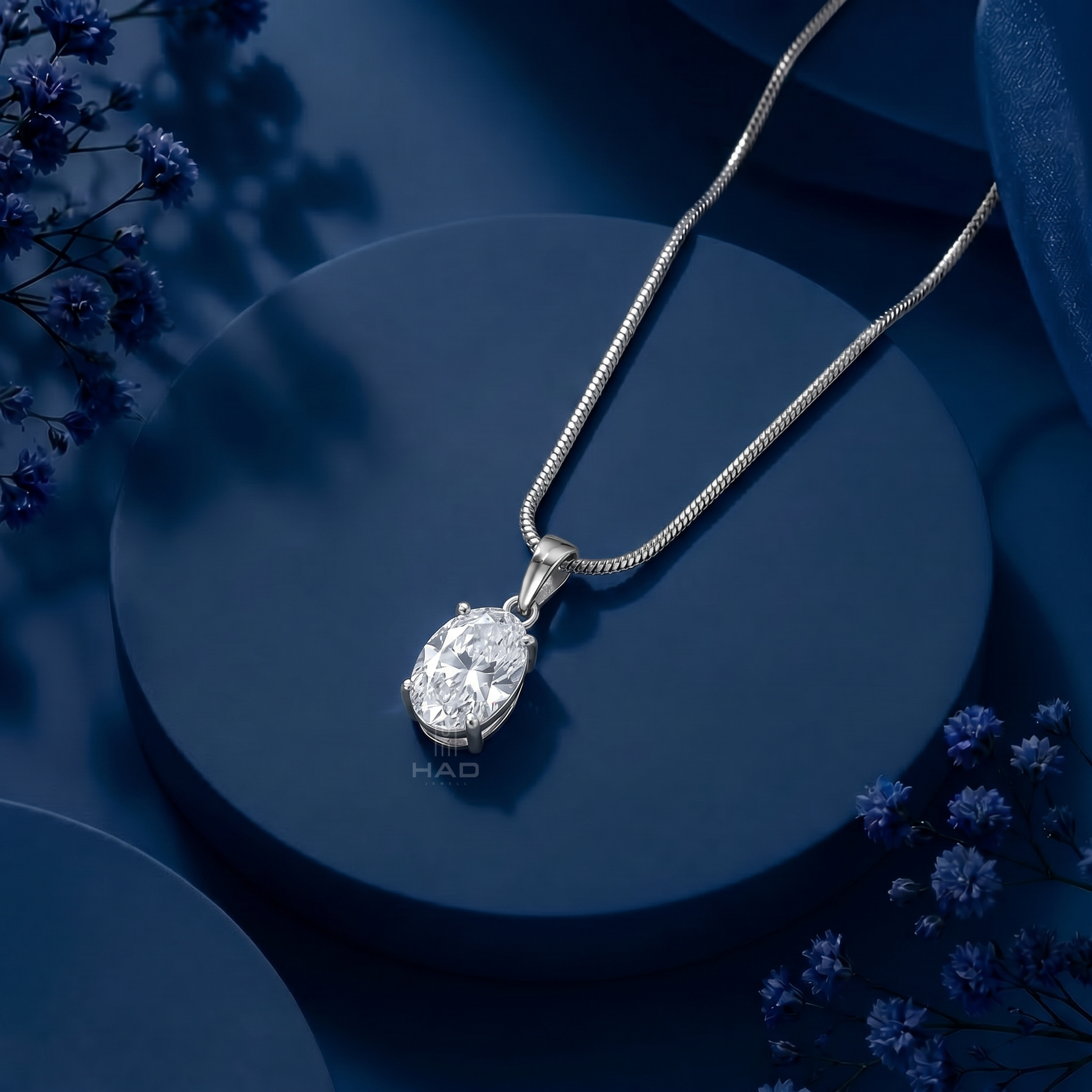 Oval Cut Lab Diamond Four Prong Solitaire Pendant