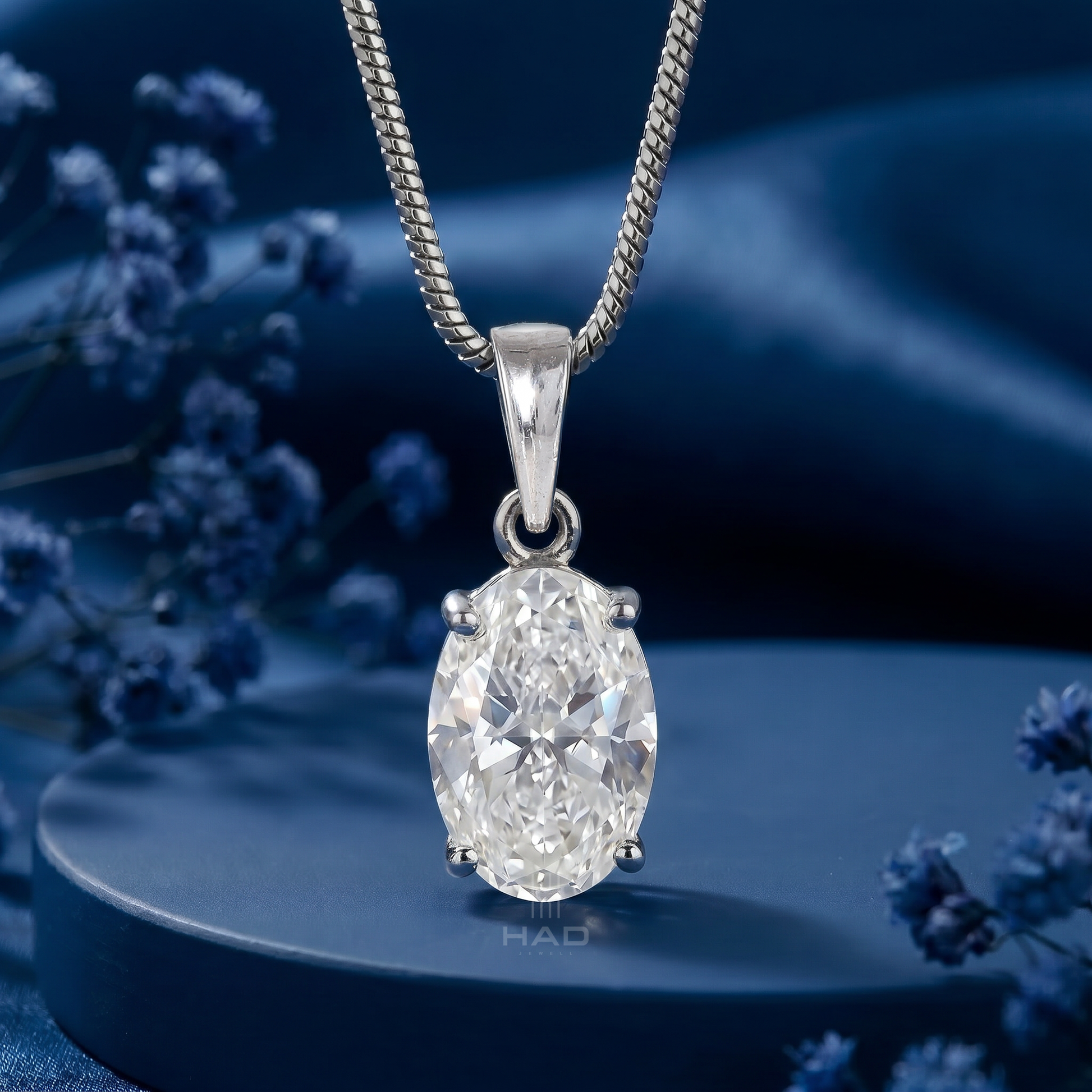 Oval Cut Lab Diamond Four Prong Solitaire Pendant