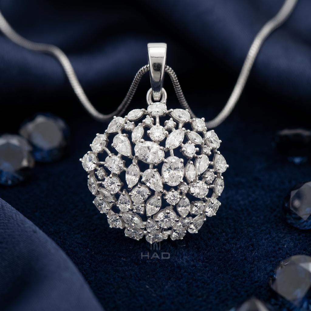 Multi-Cut Lab Diamond Open Medallion Cluster Pendant Necklace