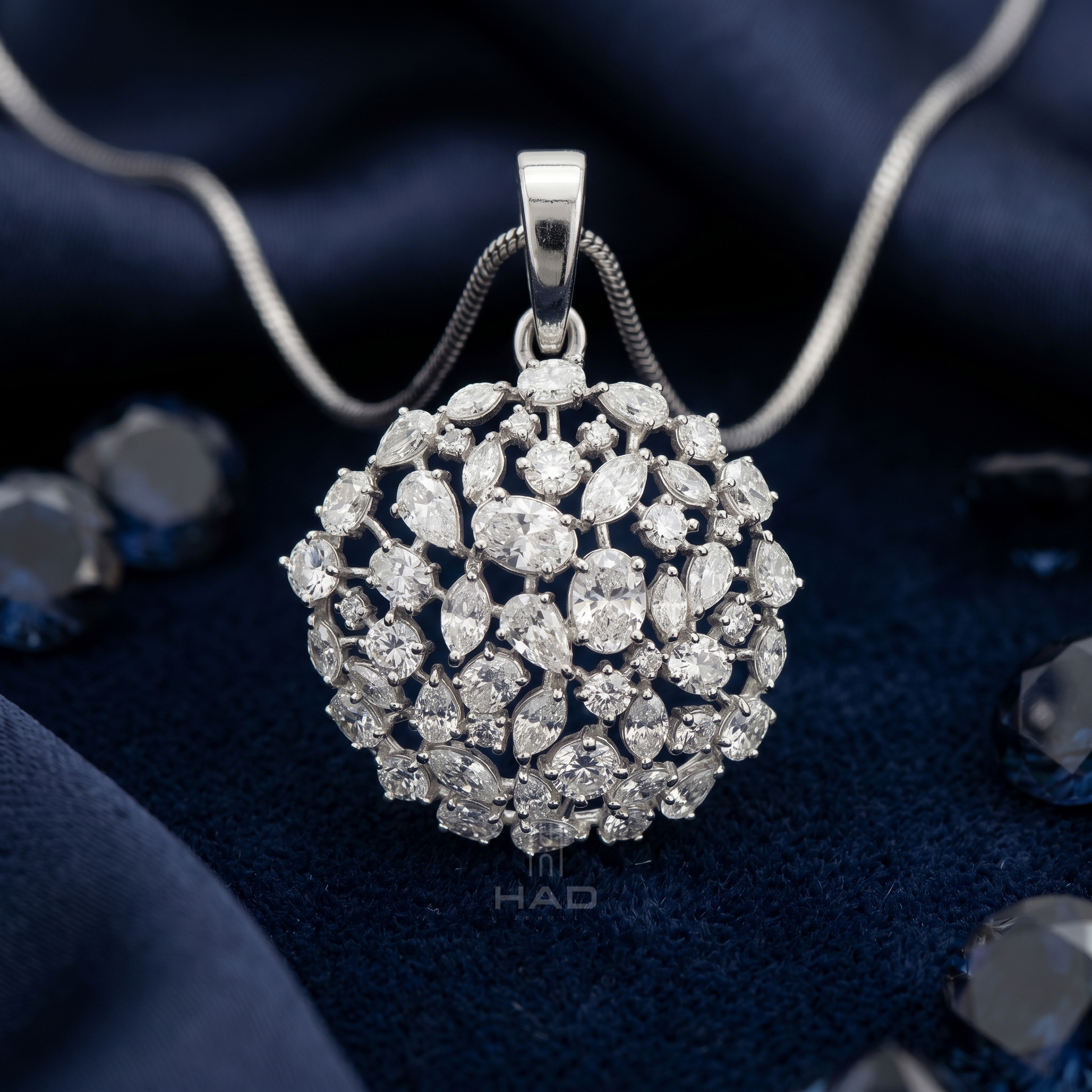 Multi-Cut Lab Diamond Open Medallion Cluster Pendant Necklace