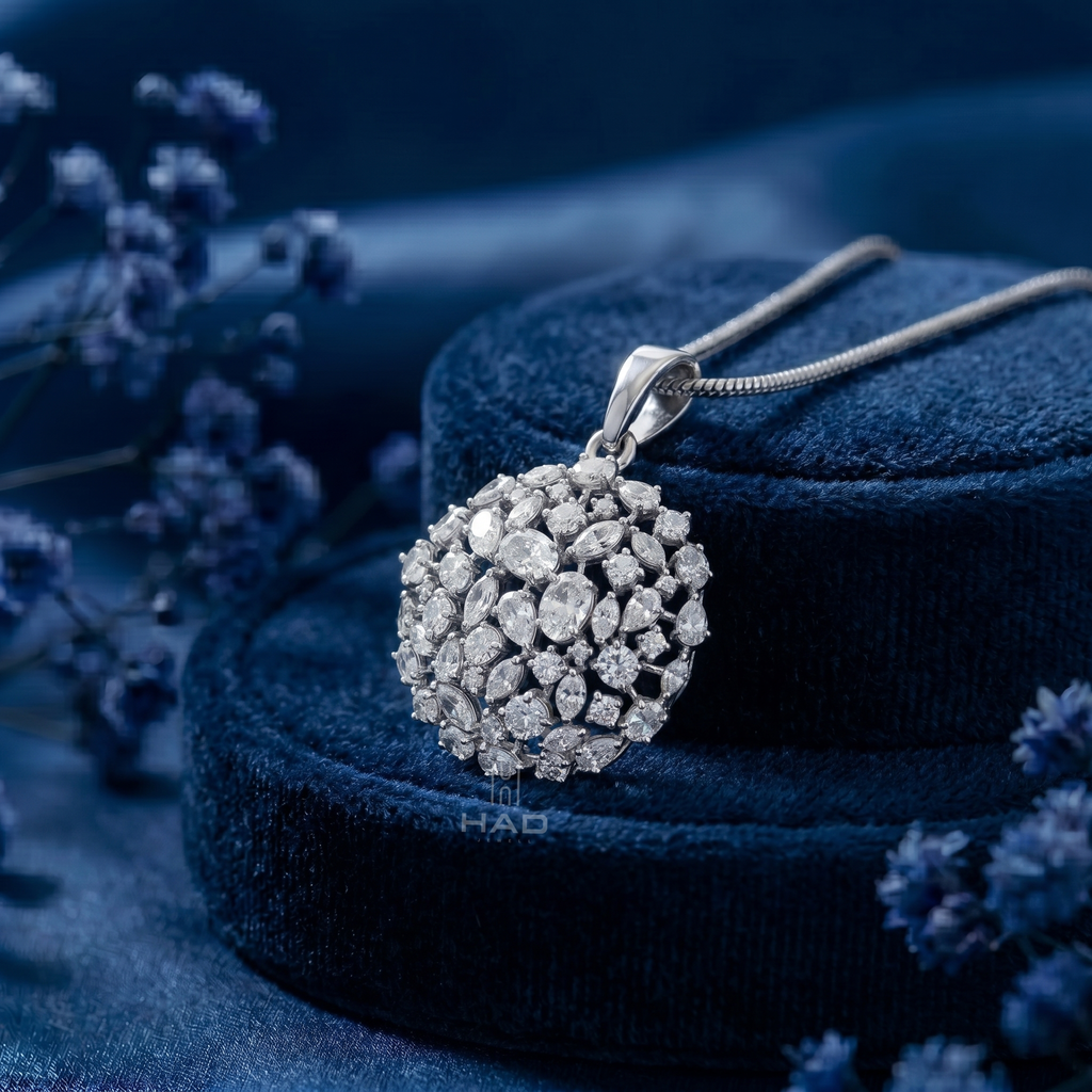 Multi-Cut Lab Diamond Open Medallion Cluster Pendant Necklace