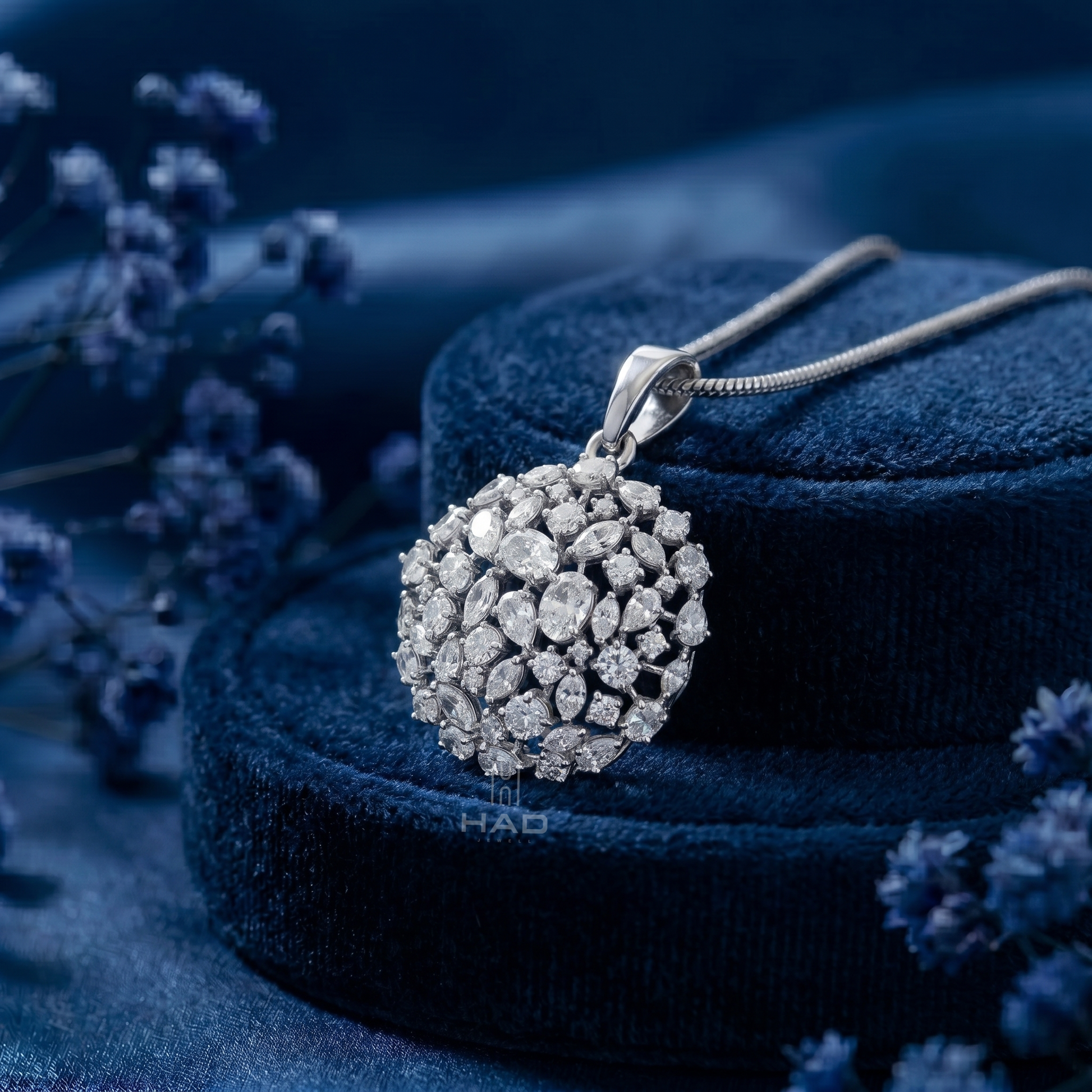 Multi-Cut Lab Diamond Open Medallion Cluster Pendant Necklace