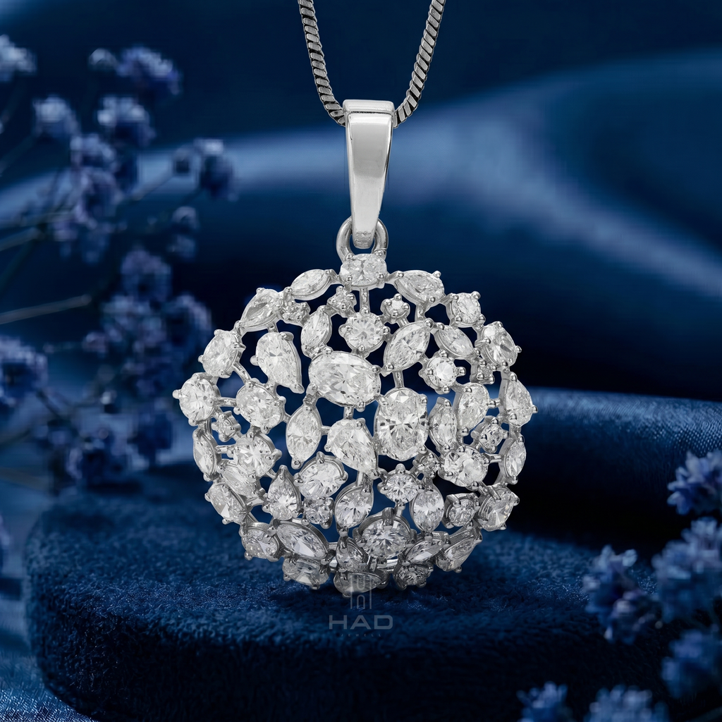 Multi-Cut Lab Diamond Open Medallion Cluster Pendant Necklace