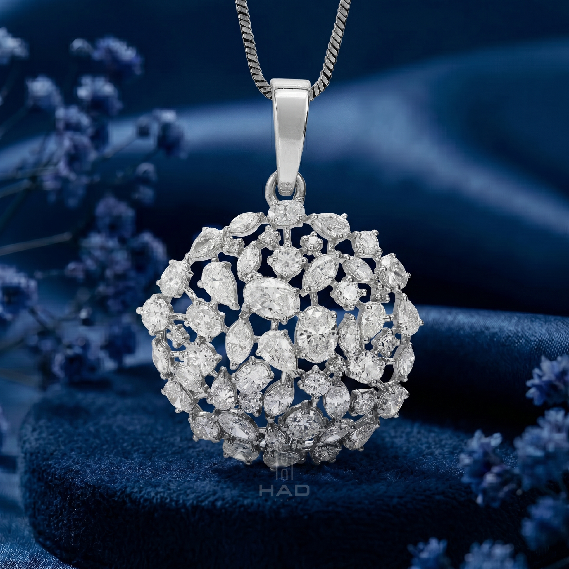 Multi-Cut Lab Diamond Open Medallion Cluster Pendant Necklace