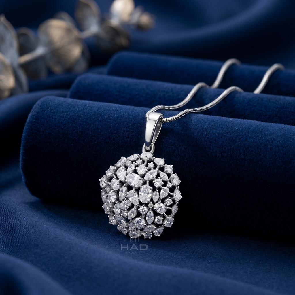 Multi-Cut Lab Diamond Open Medallion Cluster Pendant Necklace