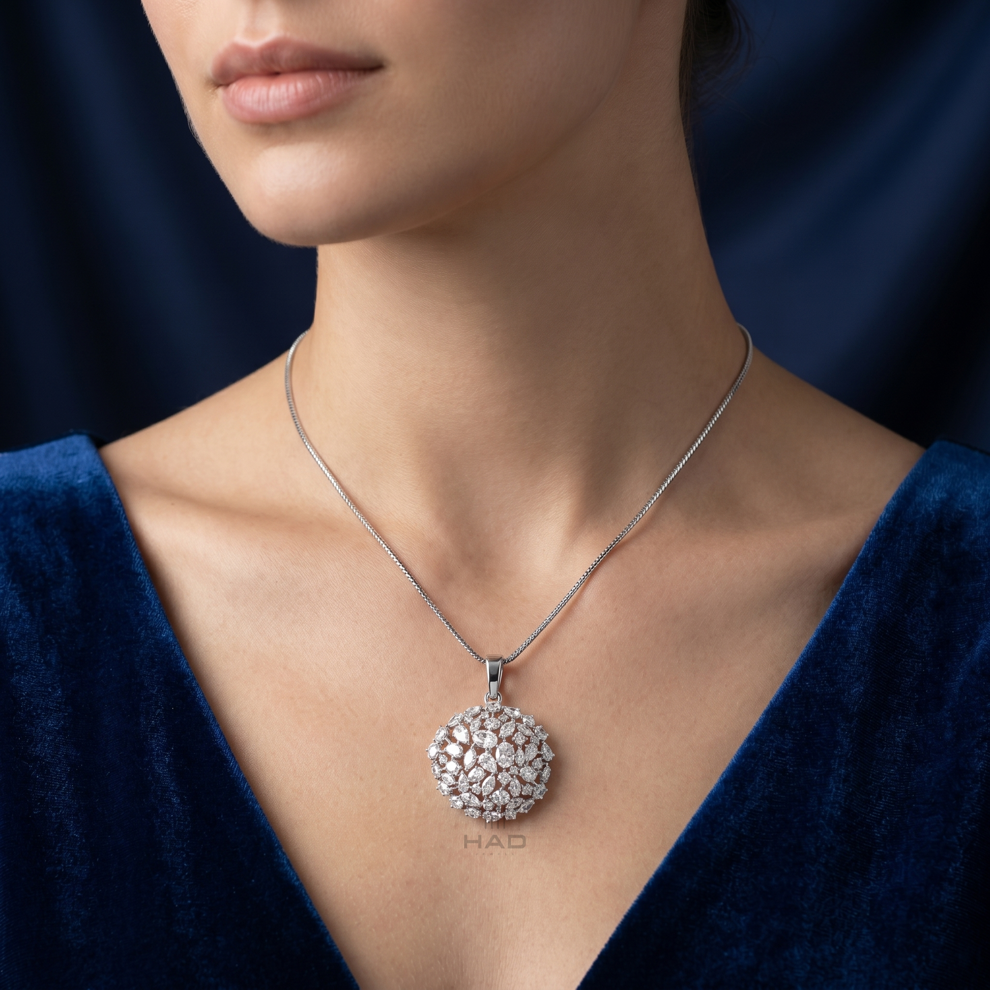 Multi-Cut Lab Diamond Open Medallion Cluster Pendant Necklace