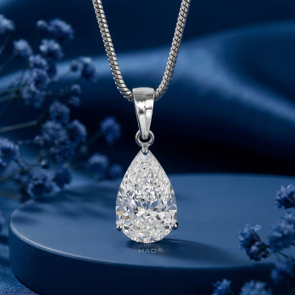 Pear Cut Lab Diamond Four Prong Solitaire Pendant