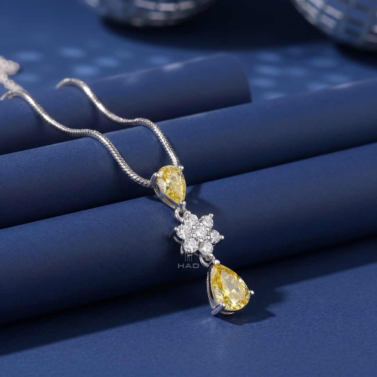 Pear Cut Yellow Lab Diamond Round Snowflake Drop Pendant