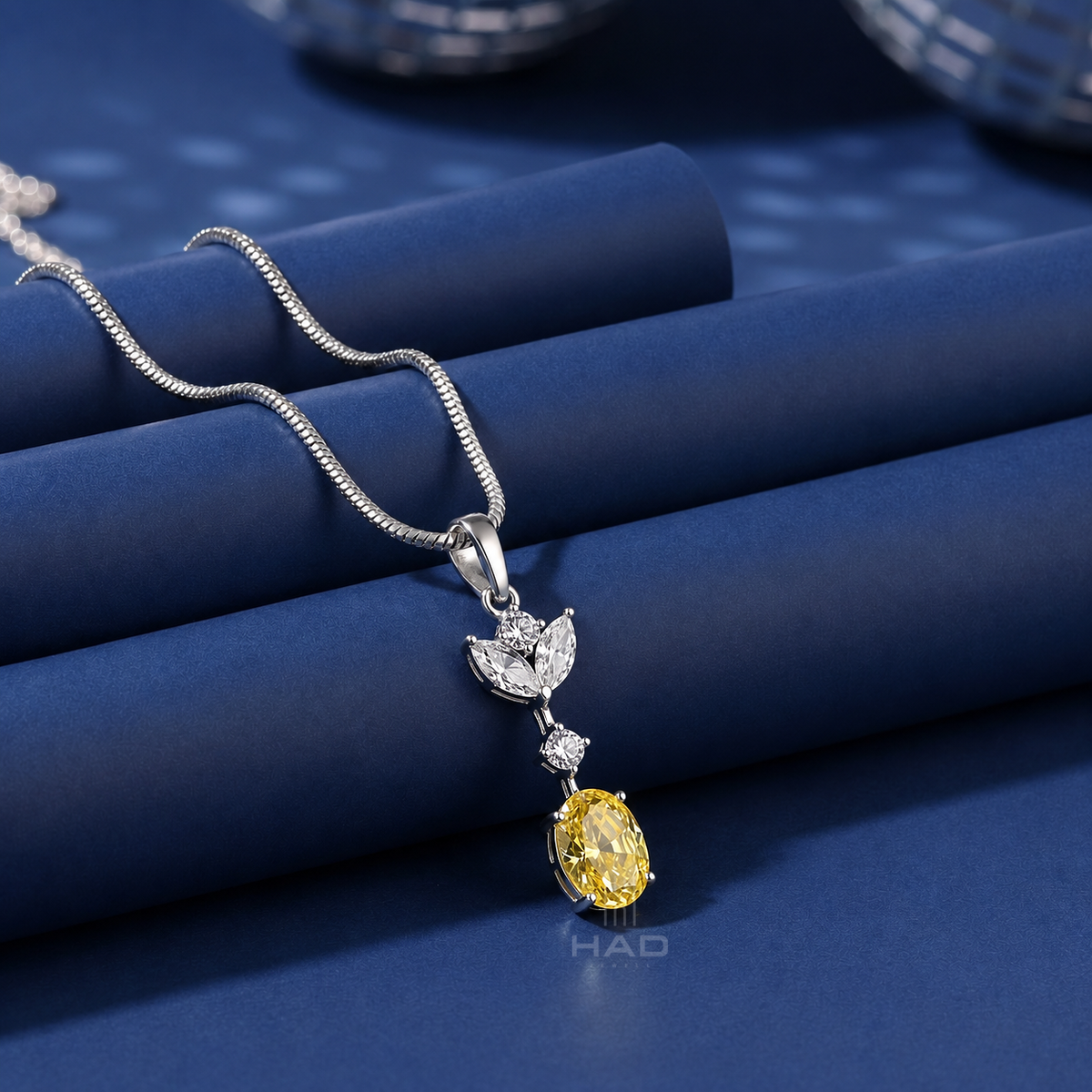 Lab Diamond Cluster Pendant with Oval Cut Yellow Diamond Drop