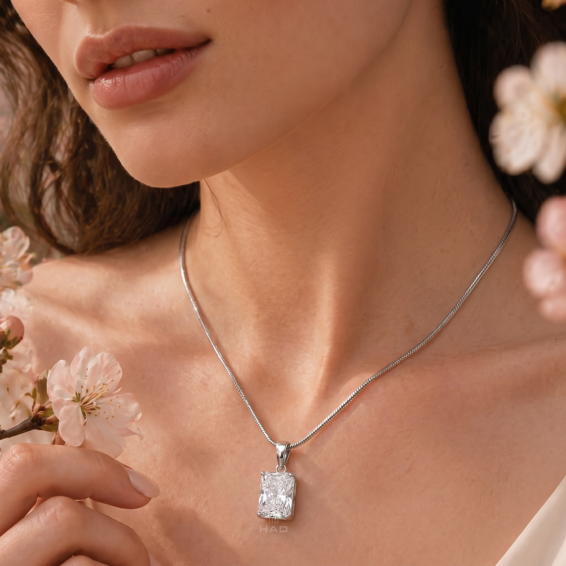 Radiant Cut Lab Diamond Four Prong Solitaire Pendant