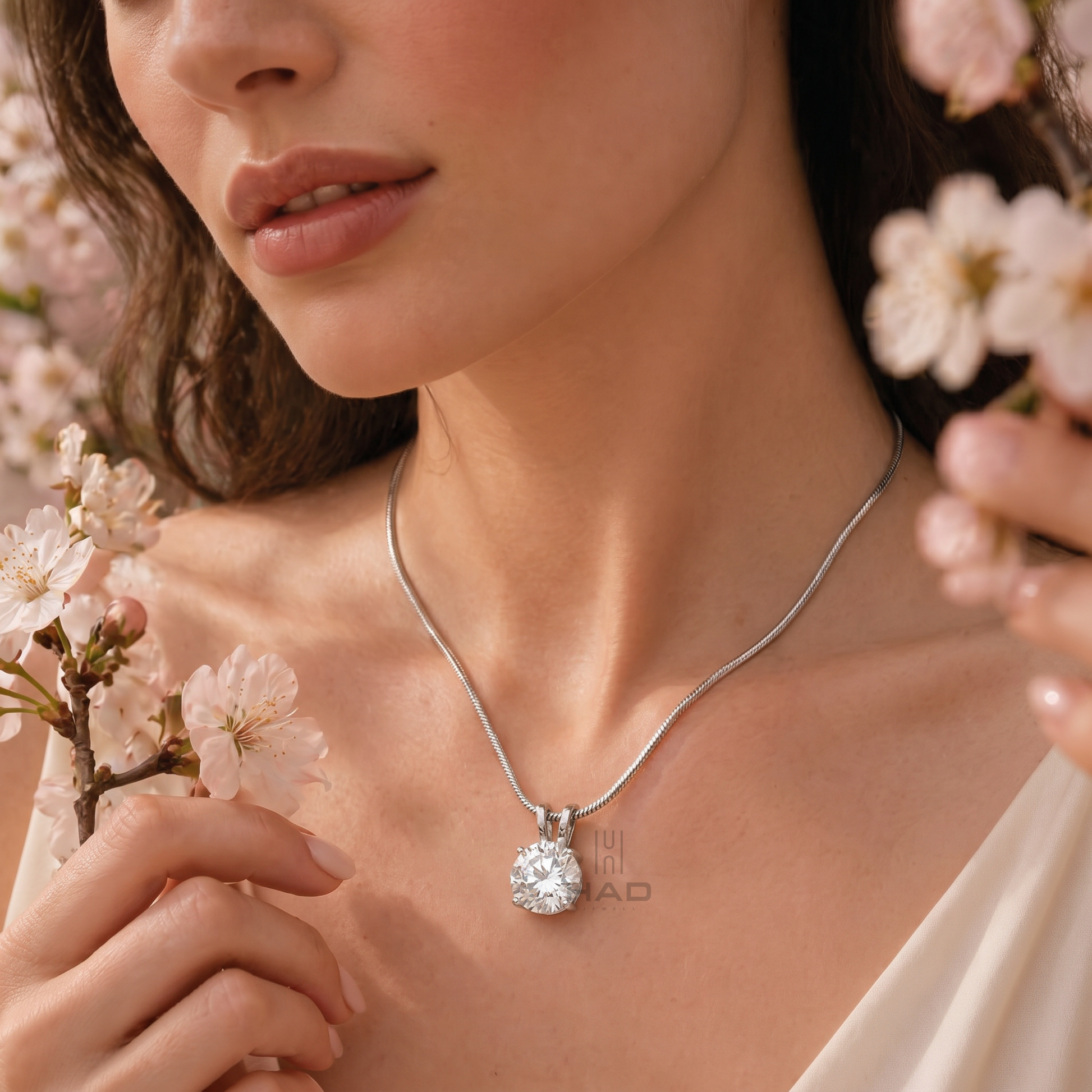 Round Brilliant Cut Lab Diamond Four Prong Solitaire Pendant Necklace