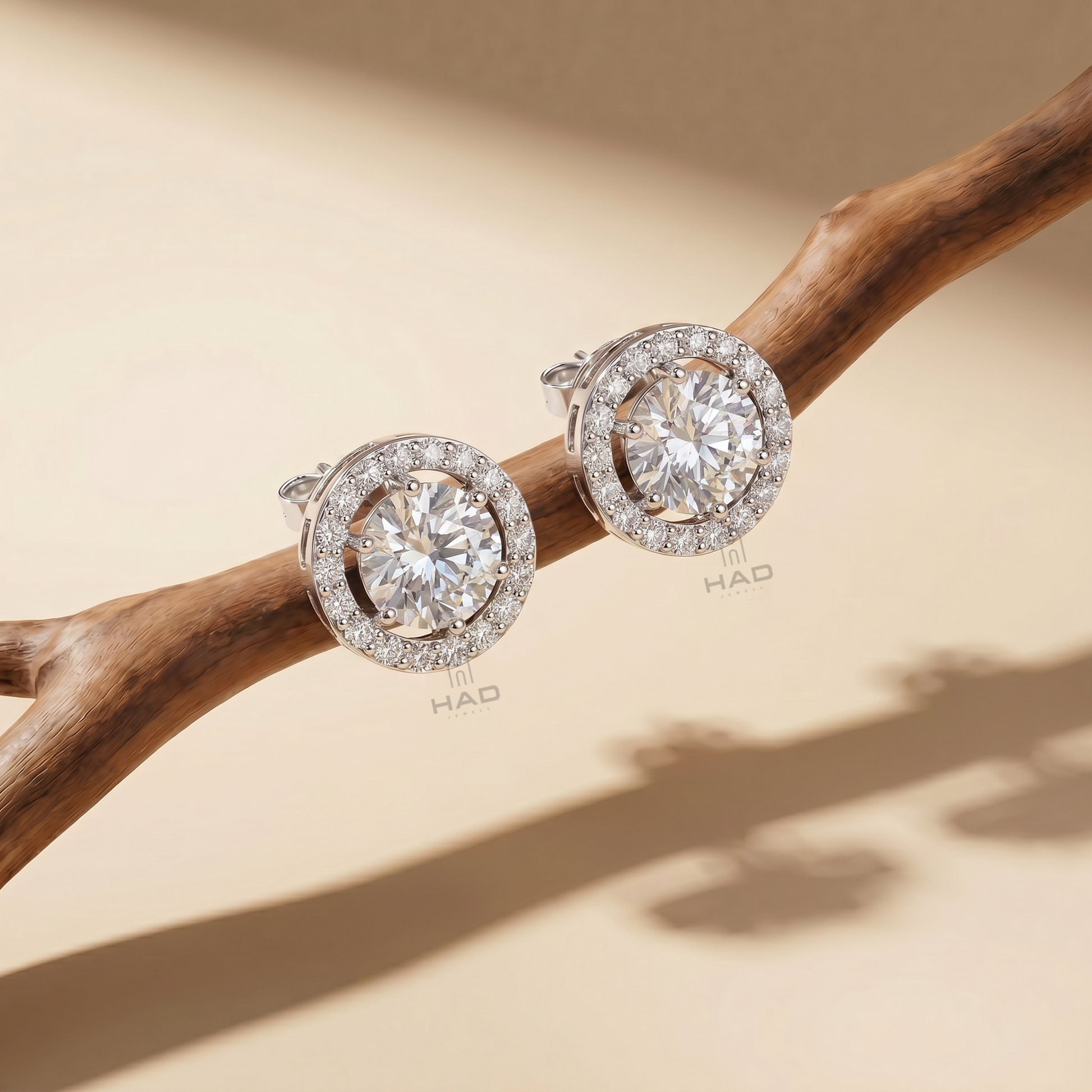 Round Brilliant Cut Lab Diamond Halo Stud Earrings
