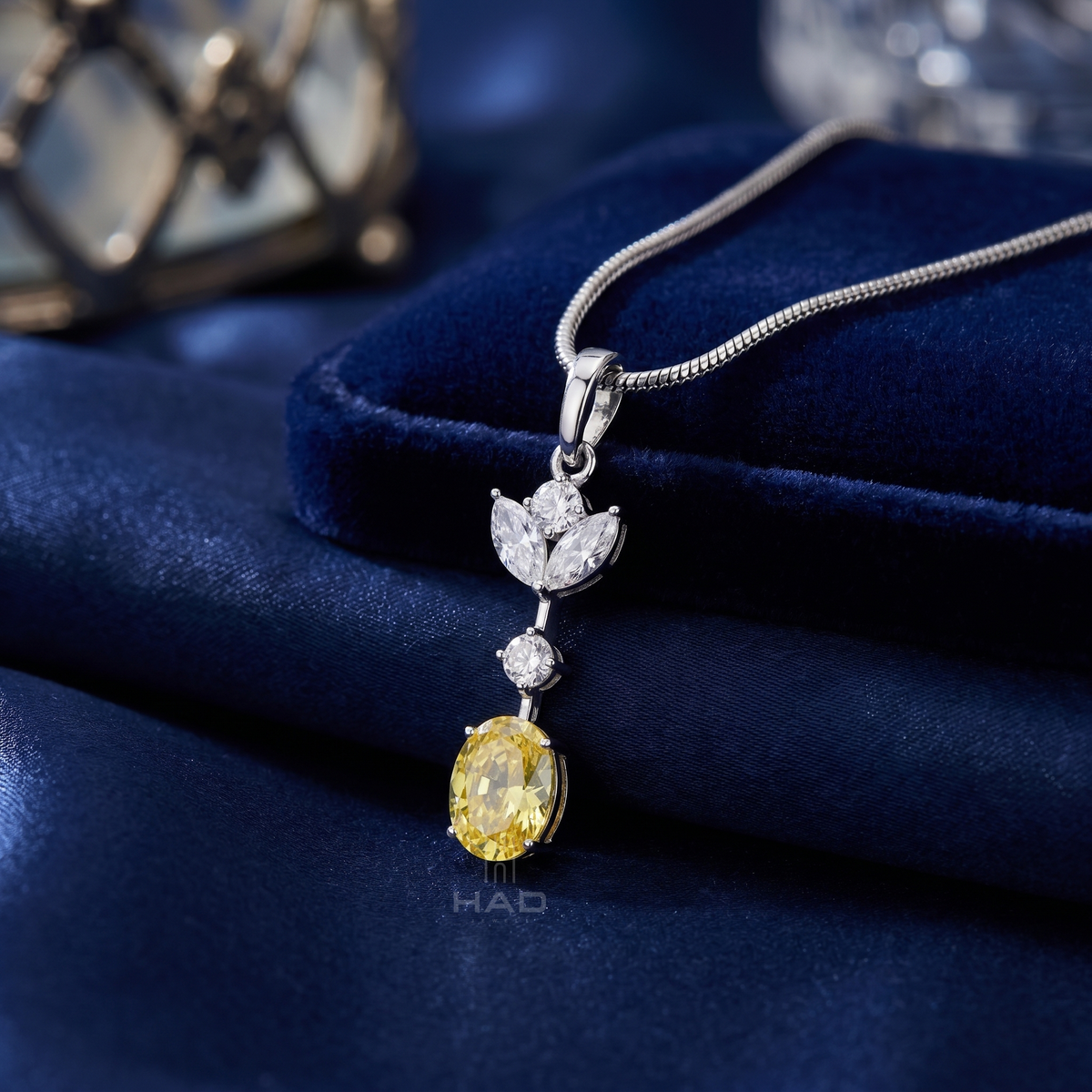 Lab Diamond Cluster Pendant with Oval Cut Yellow Diamond Drop
