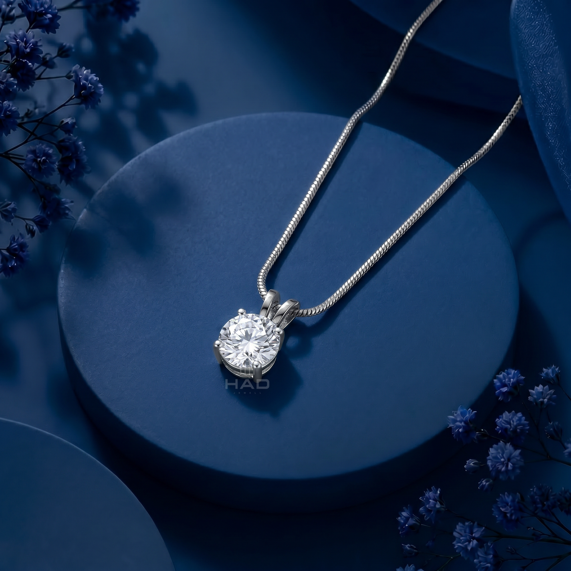 Round Brilliant Cut Lab Diamond Four Prong Solitaire Pendant Necklace