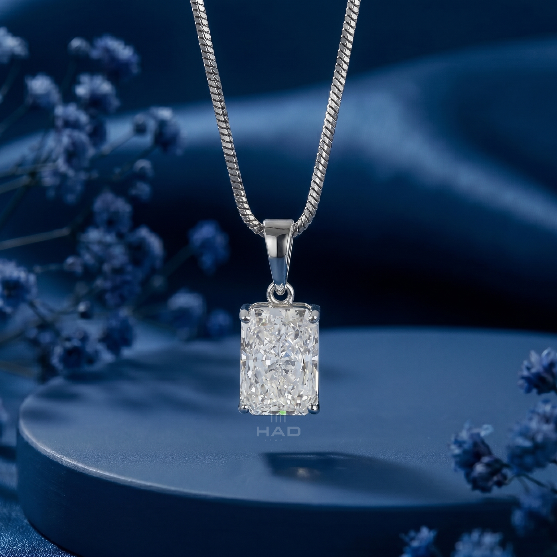 Radiant Cut Lab Diamond Four Prong Solitaire Pendant
