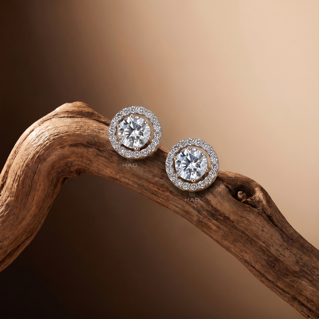 Round Brilliant Cut Lab Diamond Halo Stud Earrings
