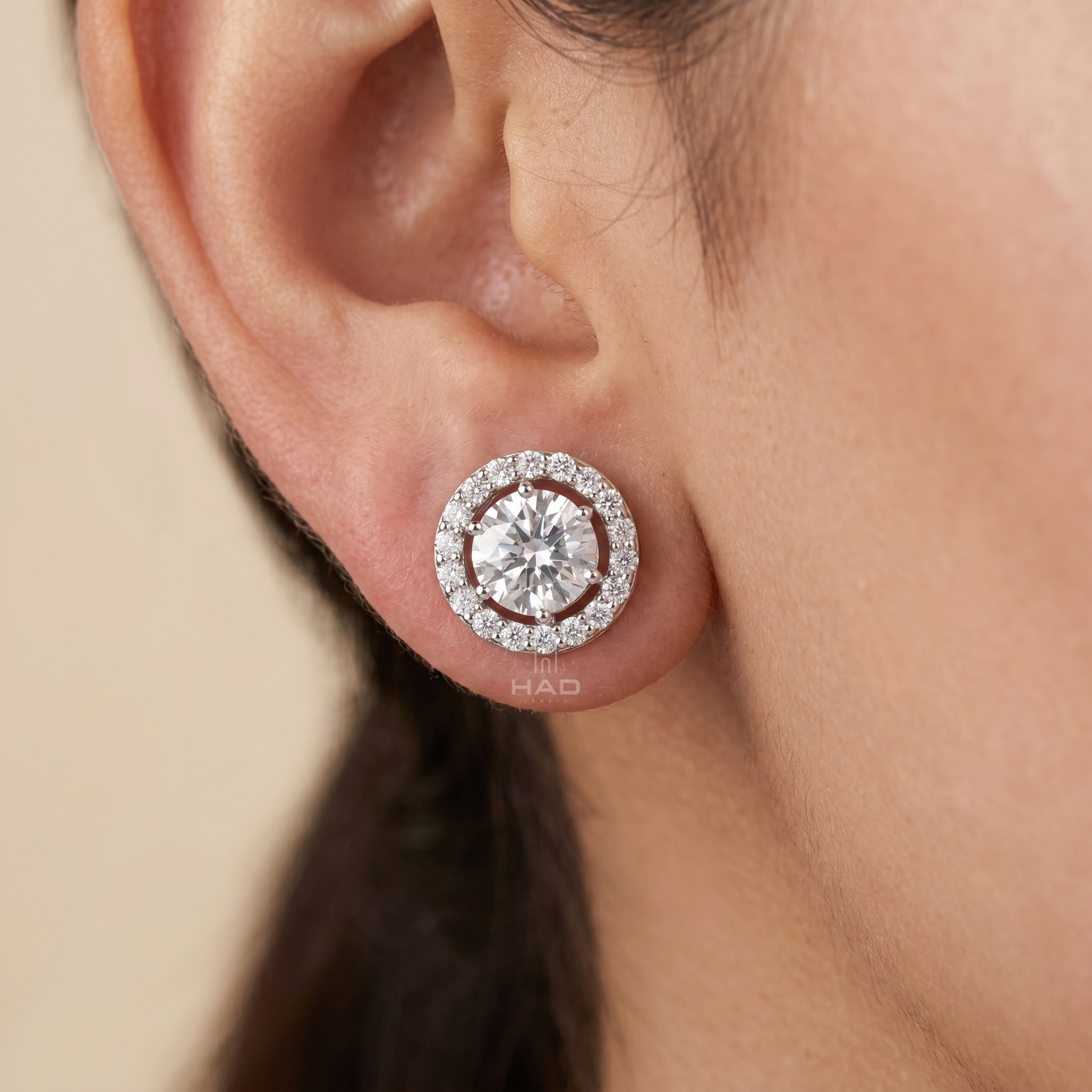 Round Brilliant Cut Lab Diamond Halo Stud Earrings