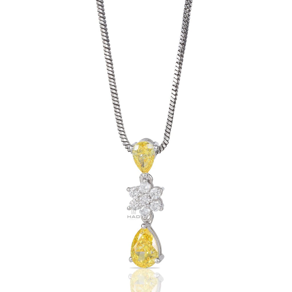 Pear Cut Yellow Lab Diamond Round Snowflake Drop Pendant