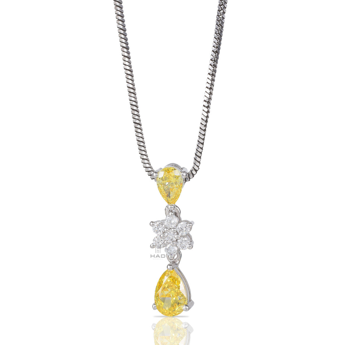 Pear Cut Yellow Lab Diamond Round Snowflake Drop Pendant