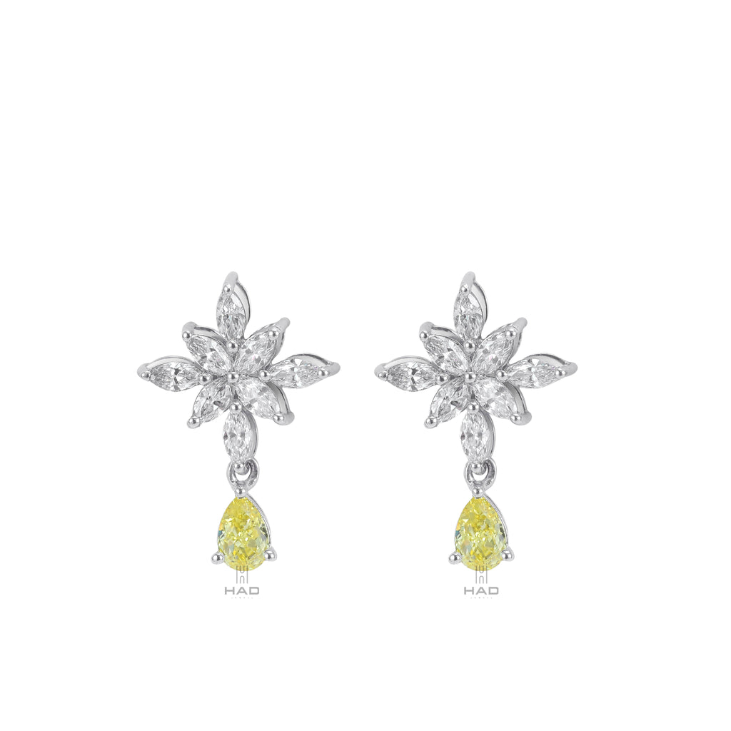 Marquise Lab Diamond Snowflake Earrings with Pear Yellow Drop