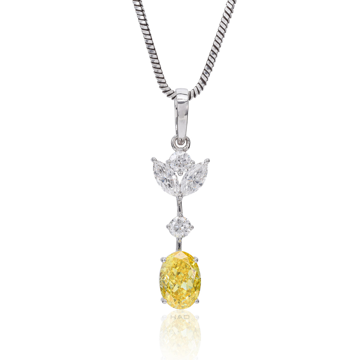 Lab Diamond Cluster Pendant with Oval Cut Yellow Diamond Drop