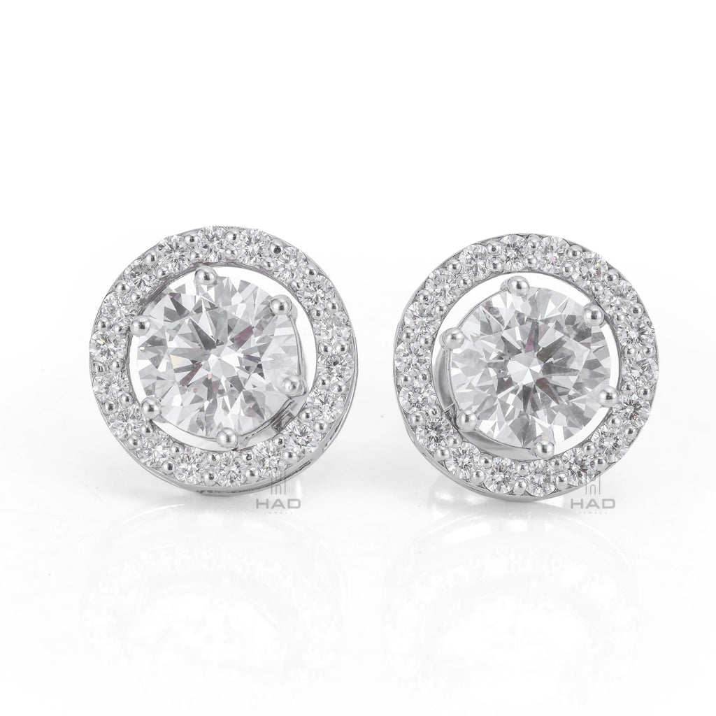 Round Brilliant Cut Lab Diamond Halo Stud Earrings