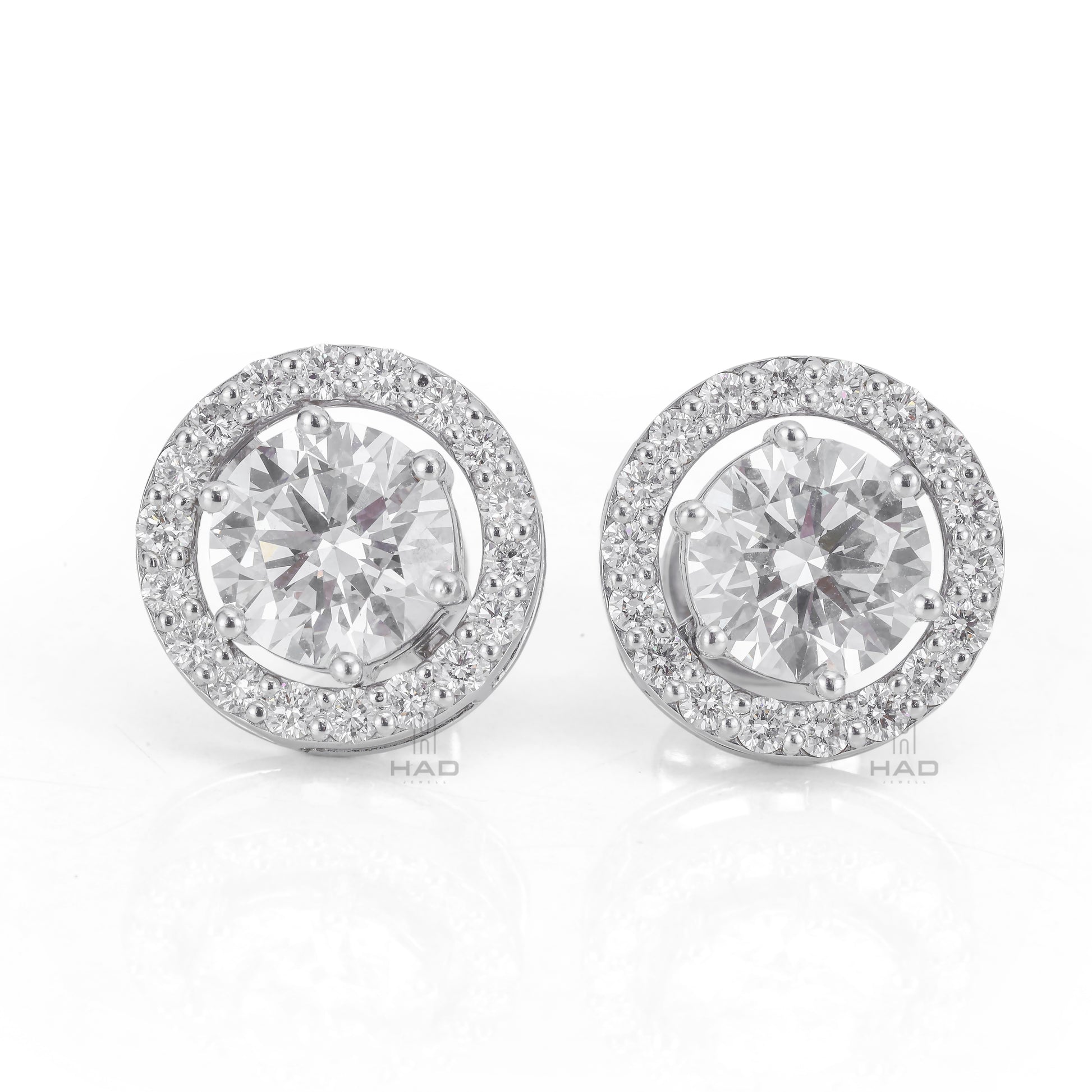 Round Brilliant Cut Lab Diamond Halo Stud Earrings