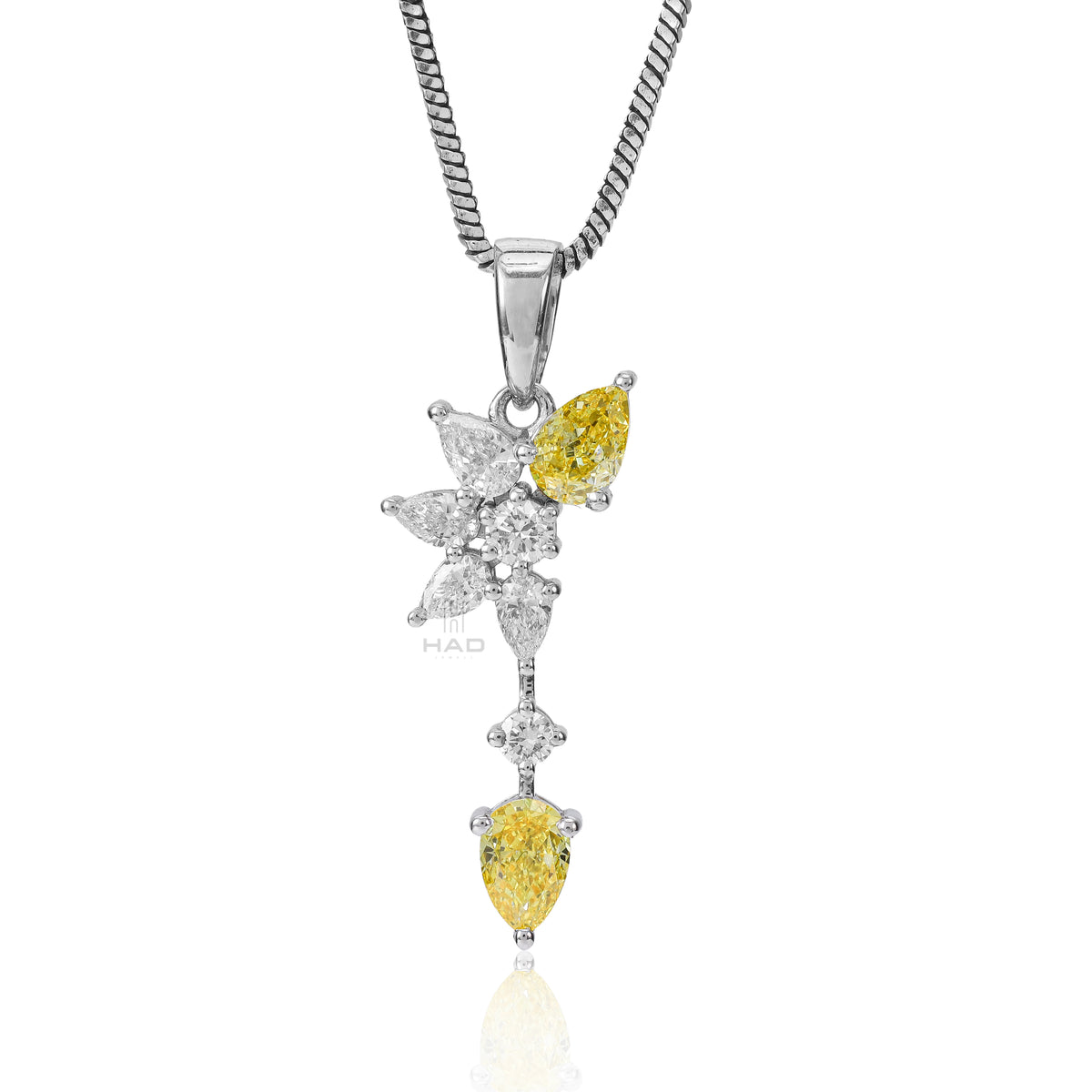 Pear Cut Yellow Lab Diamond Leaf Cluster Drop Pendant