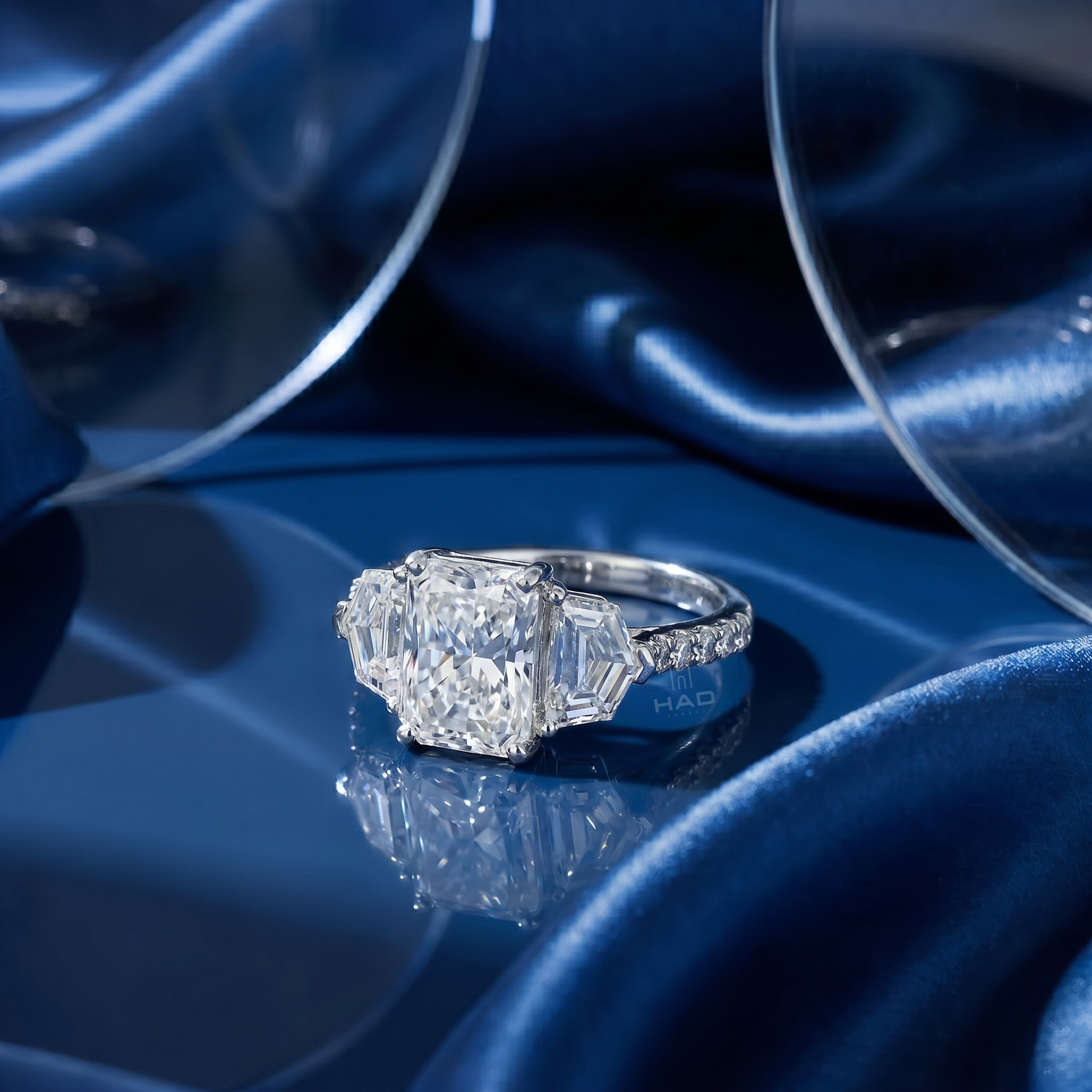 Radiant Cut Three Stone Style Engagement Ring