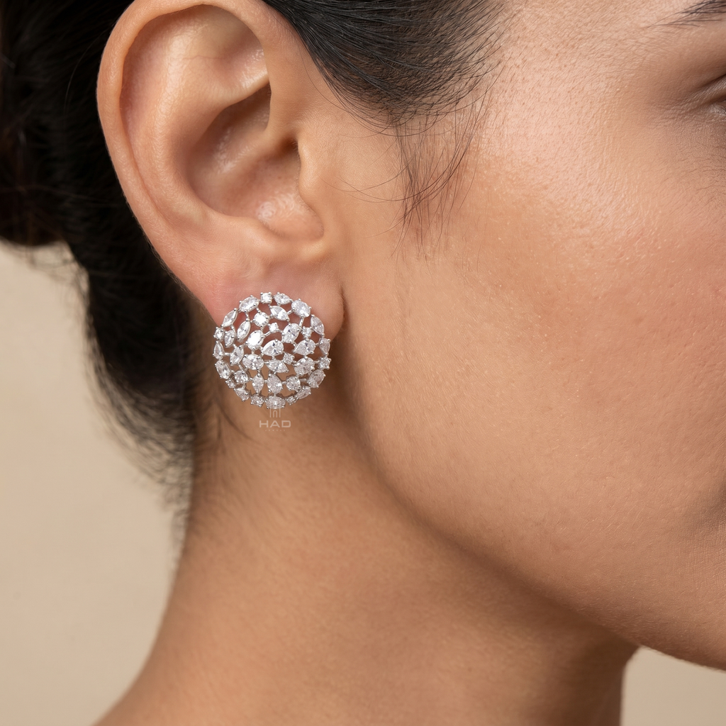 Mixed Cut Lab Diamond Geometric Disc Cluster Stud Earrings