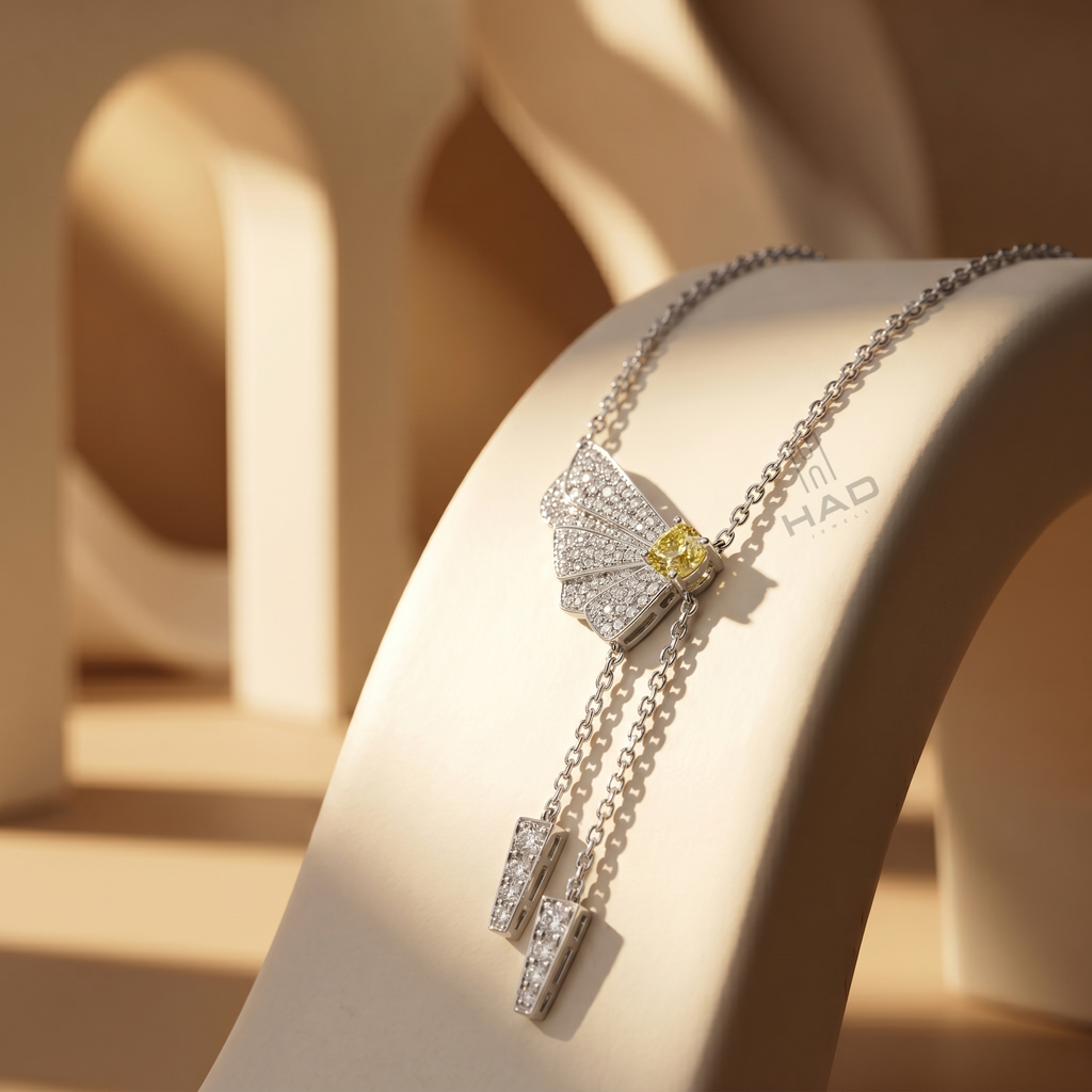 Yellow Cushion Diamond Pendant with Chain Necklace