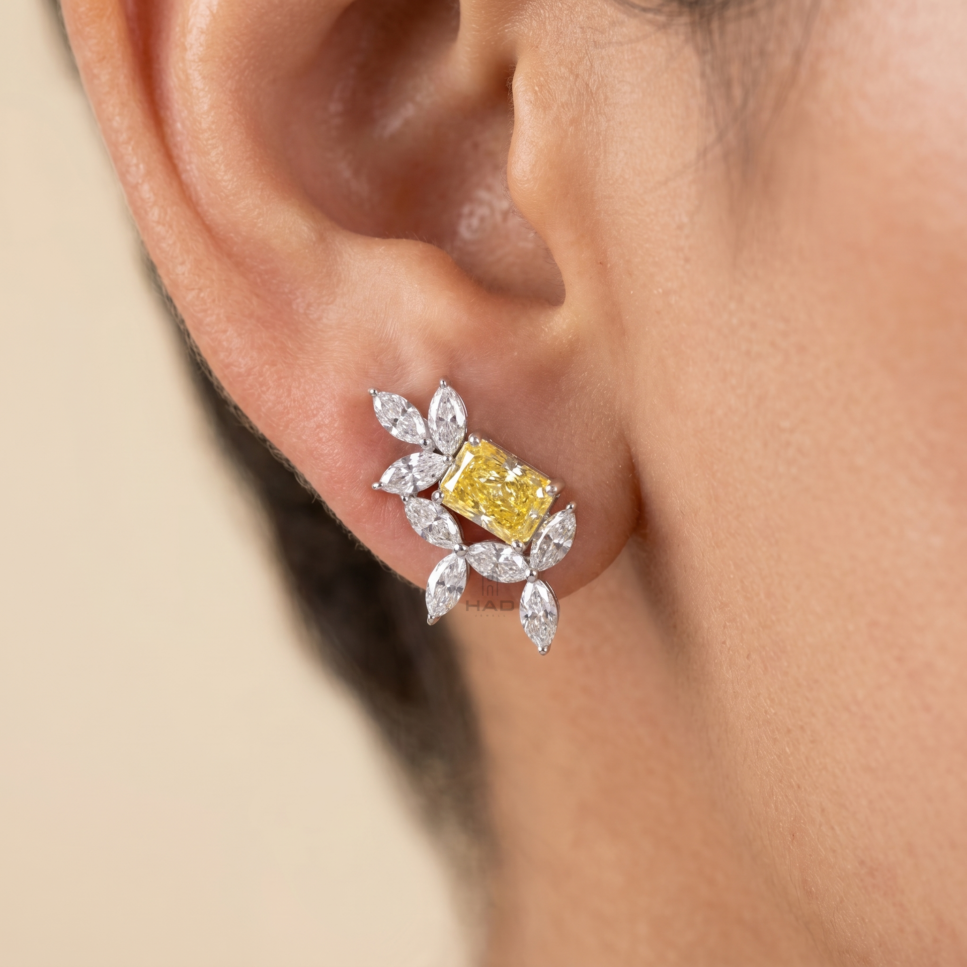 Yellow Radiant Lab Diamond Marquise Floral Branch Stud Earrings
