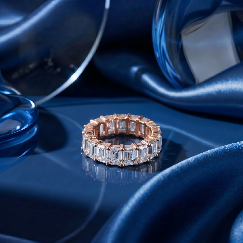 Emerald Cut Full Eternity Style Wedding Band