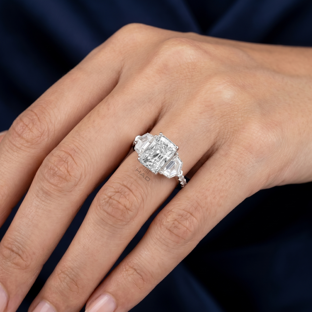 Radiant Cut Three Stone Style Engagement Ring